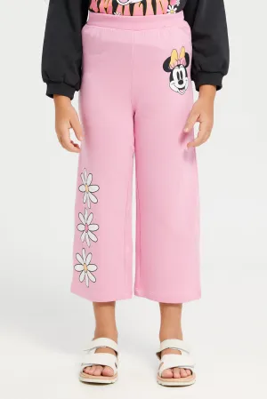 Girls Pink Minnie Mouse Print Track Pants