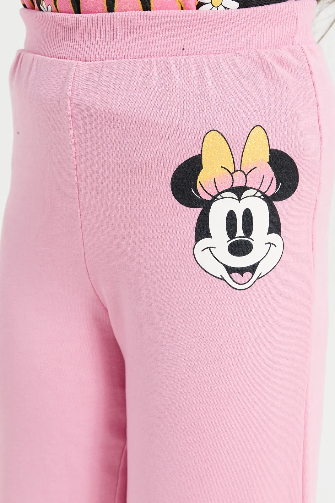 Girls Pink Minnie Mouse Print Track Pants