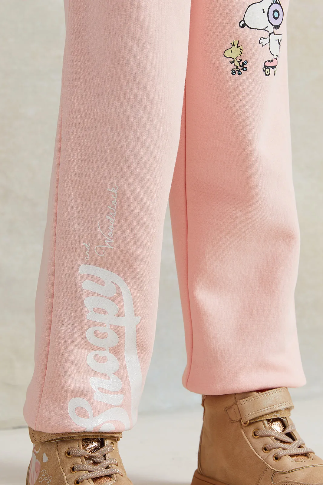 Girls Pink Snoopy Print Active Track Pants