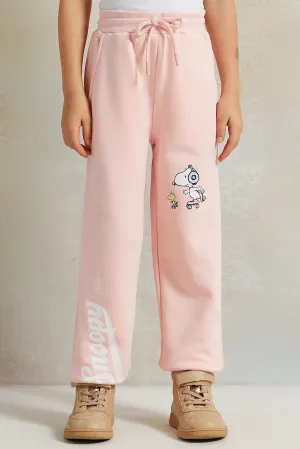 Girls Pink Snoopy Print Active Track Pants