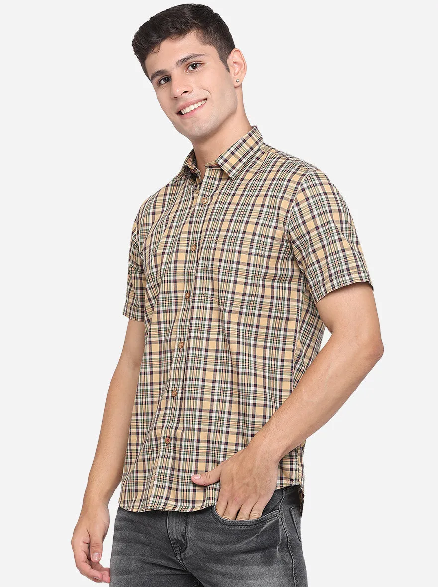 Gold Yellow & Grey Checked Slim Fit Casual Shirt | JadeBlue