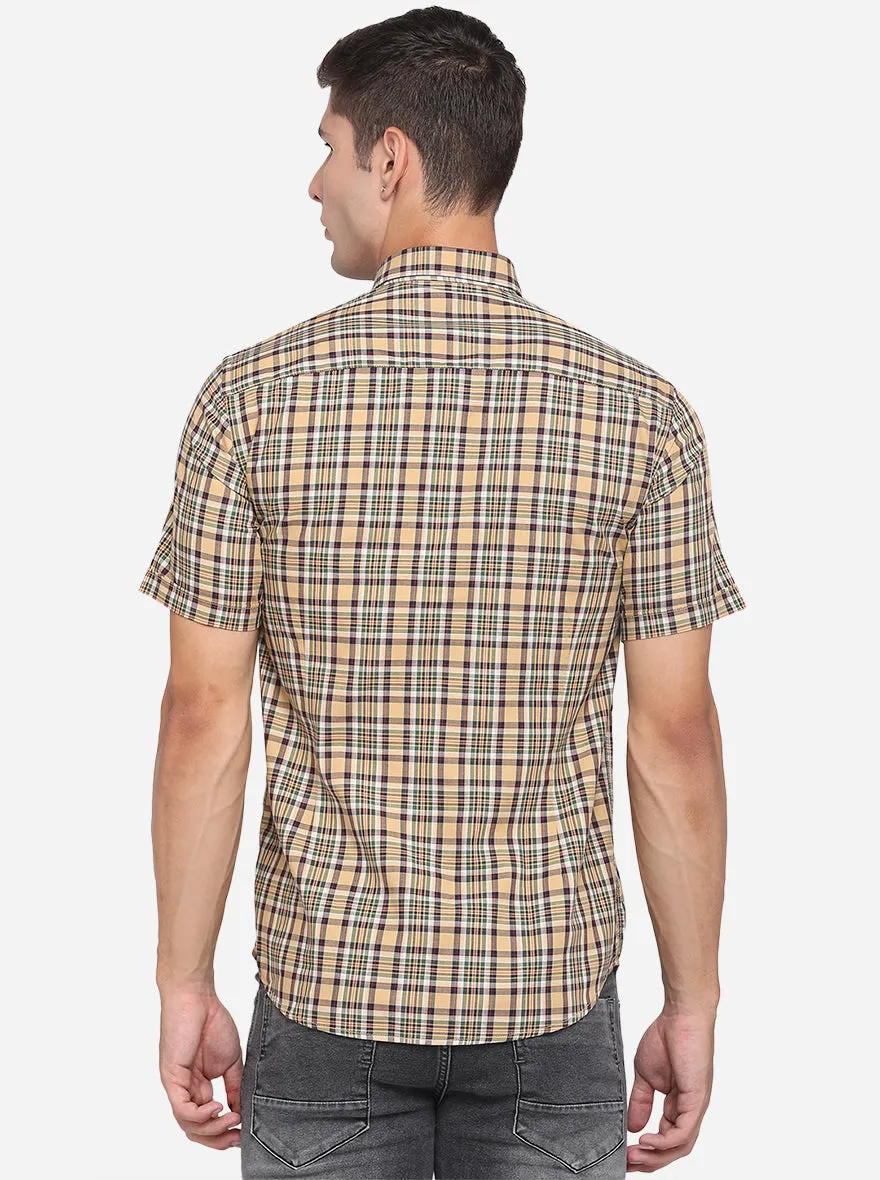 Gold Yellow & Grey Checked Slim Fit Casual Shirt | JadeBlue