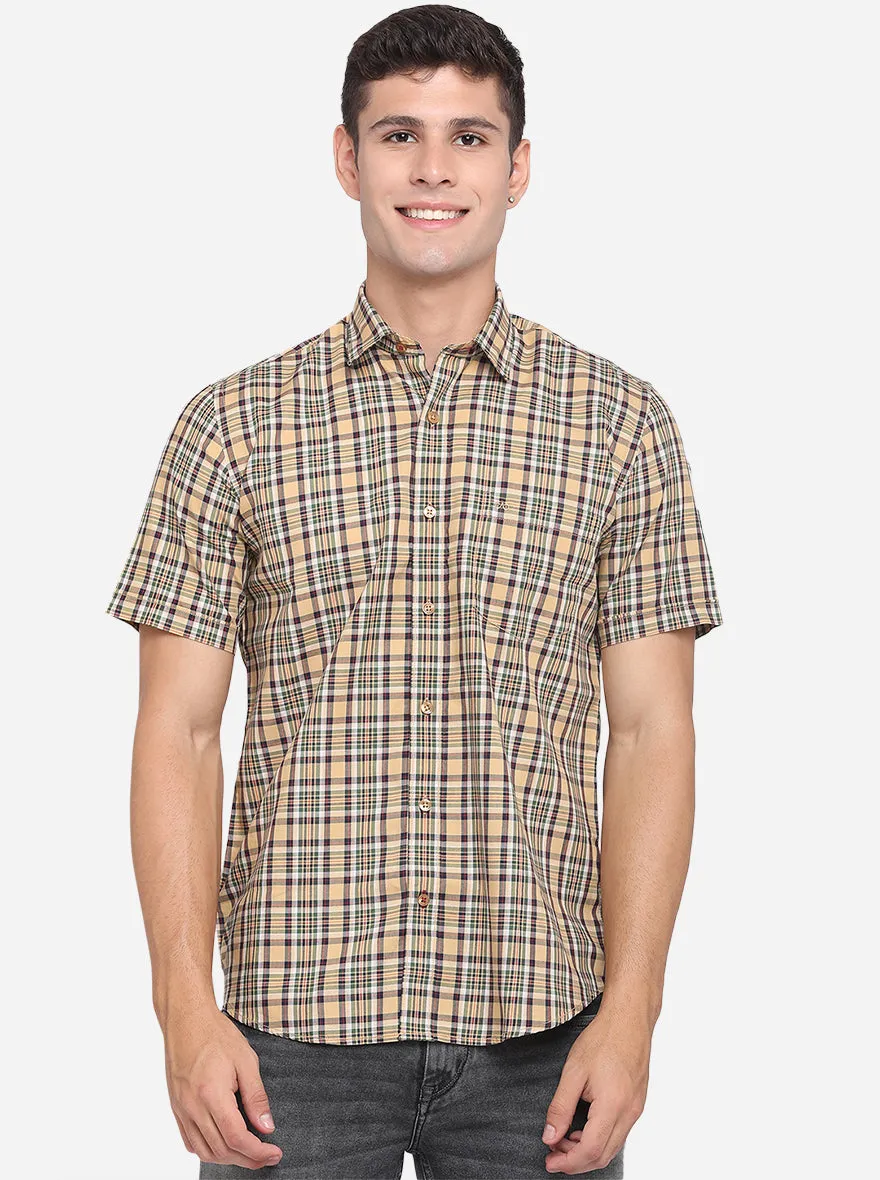 Gold Yellow & Grey Checked Slim Fit Casual Shirt | JadeBlue