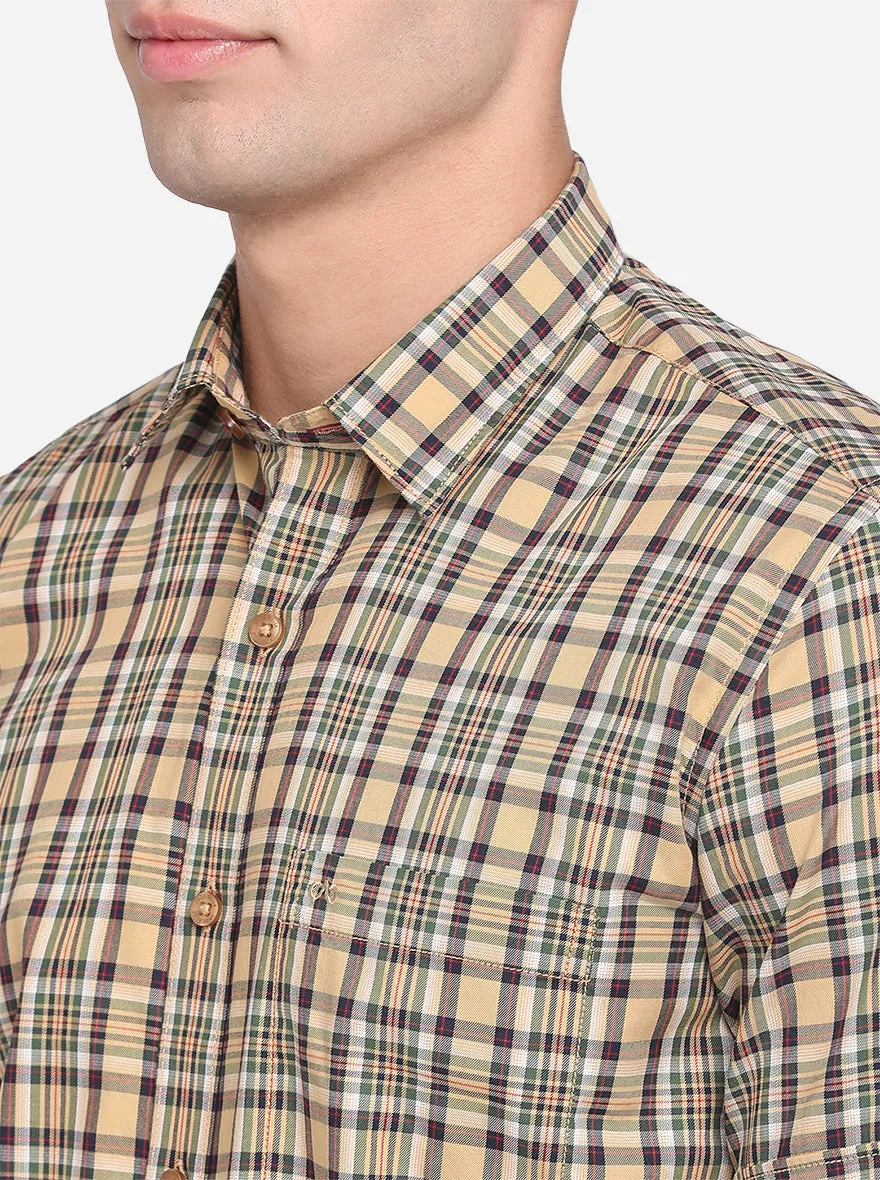 Gold Yellow & Grey Checked Slim Fit Casual Shirt | JadeBlue