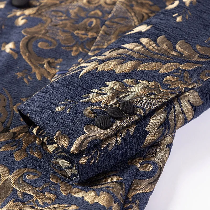 High-Quality Golden Floral Pattern Blazer