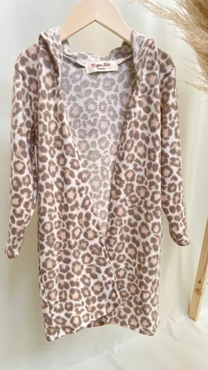 Hooded Cardigan in Pastel Leopard