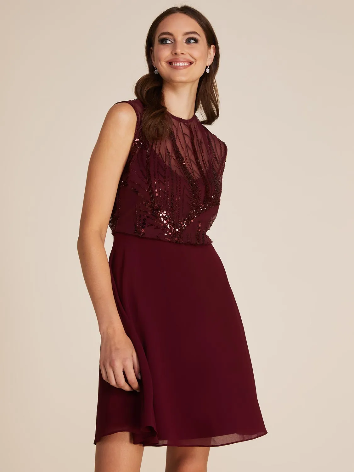 Illusion Sequin Mini Fit & Flare Dress