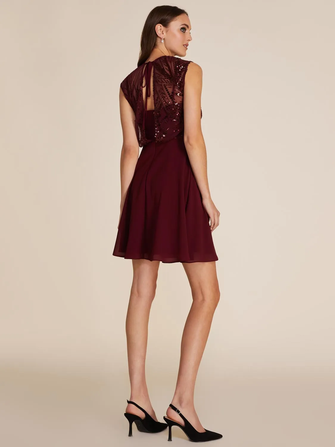 Illusion Sequin Mini Fit & Flare Dress