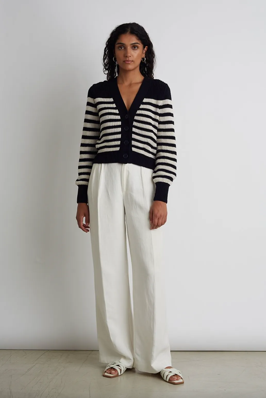 Isla Cardigan - Navy Ivory Stripe