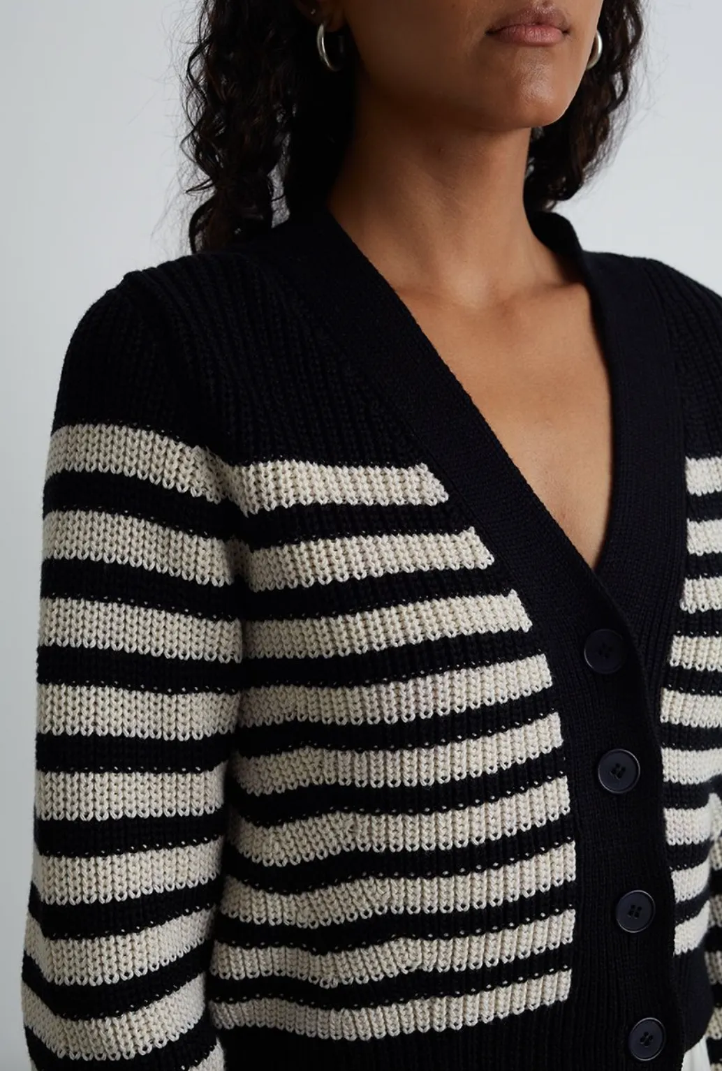 Isla Cardigan - Navy Ivory Stripe