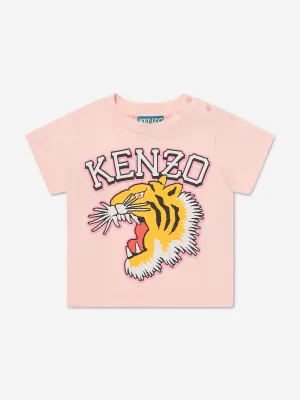 KENZO Baby Girls Tiger Logo T-Shirt in Pink