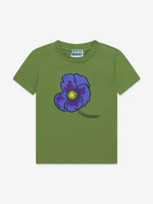 KENZO Boys Organic Cotton Flower Print T-Shirt in Khaki