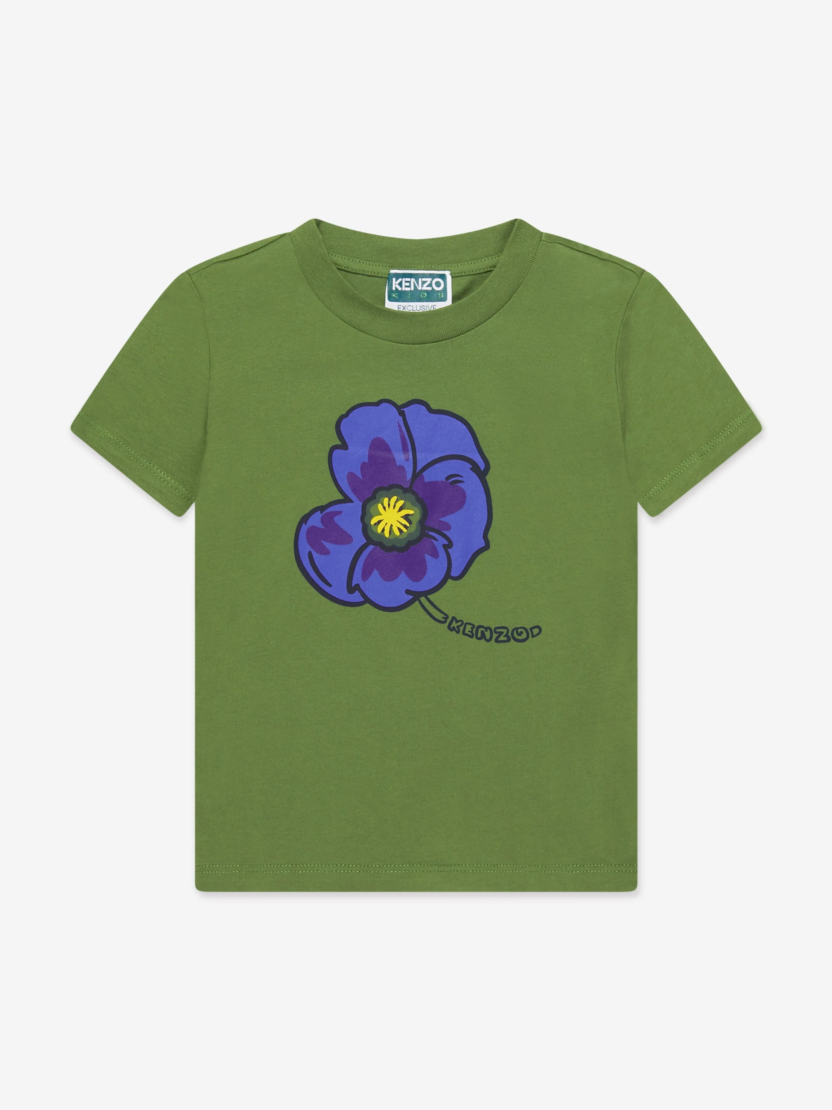 KENZO Boys Organic Cotton Flower Print T-Shirt in Khaki