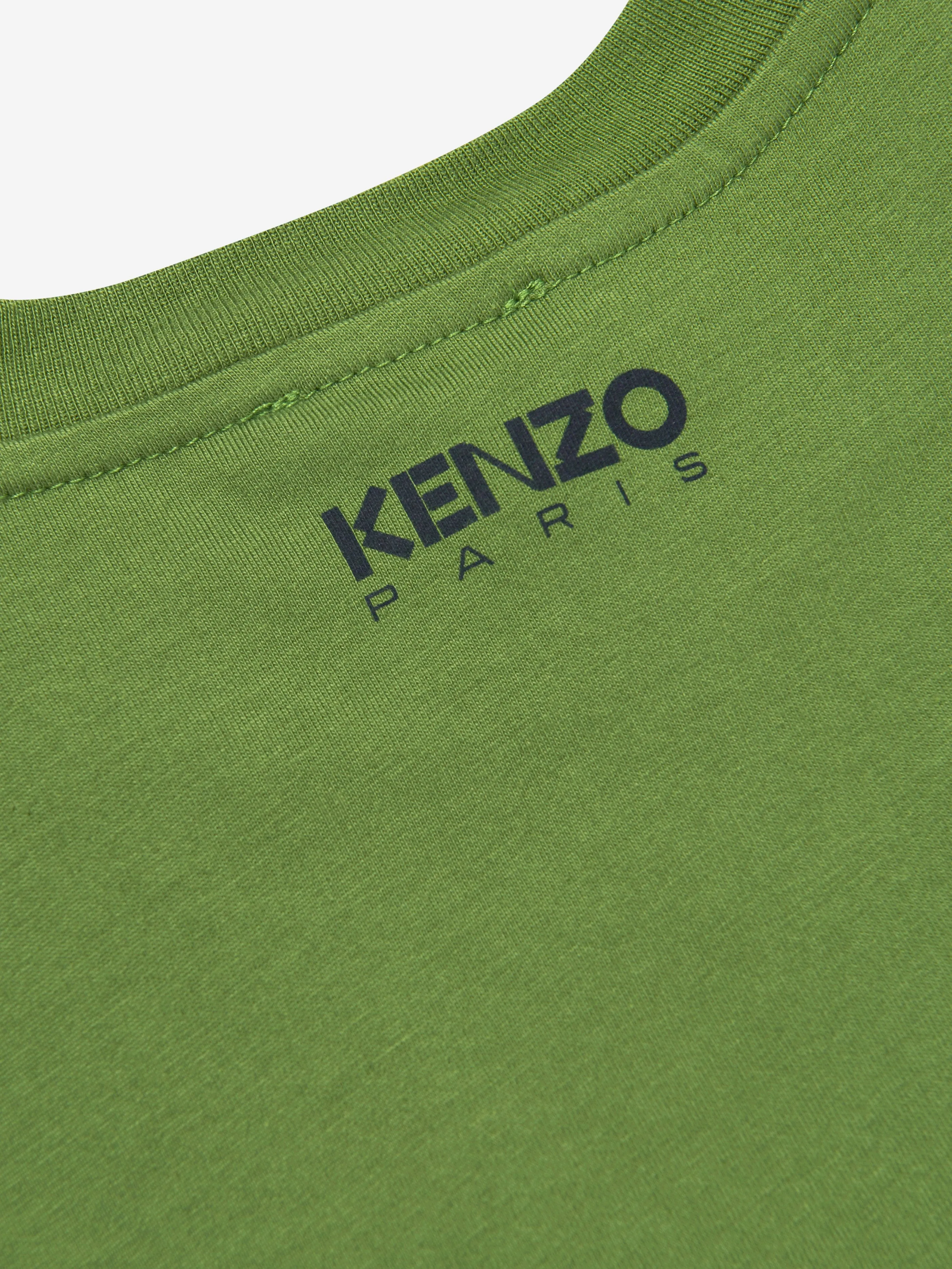 KENZO Boys Organic Cotton Flower Print T-Shirt in Khaki