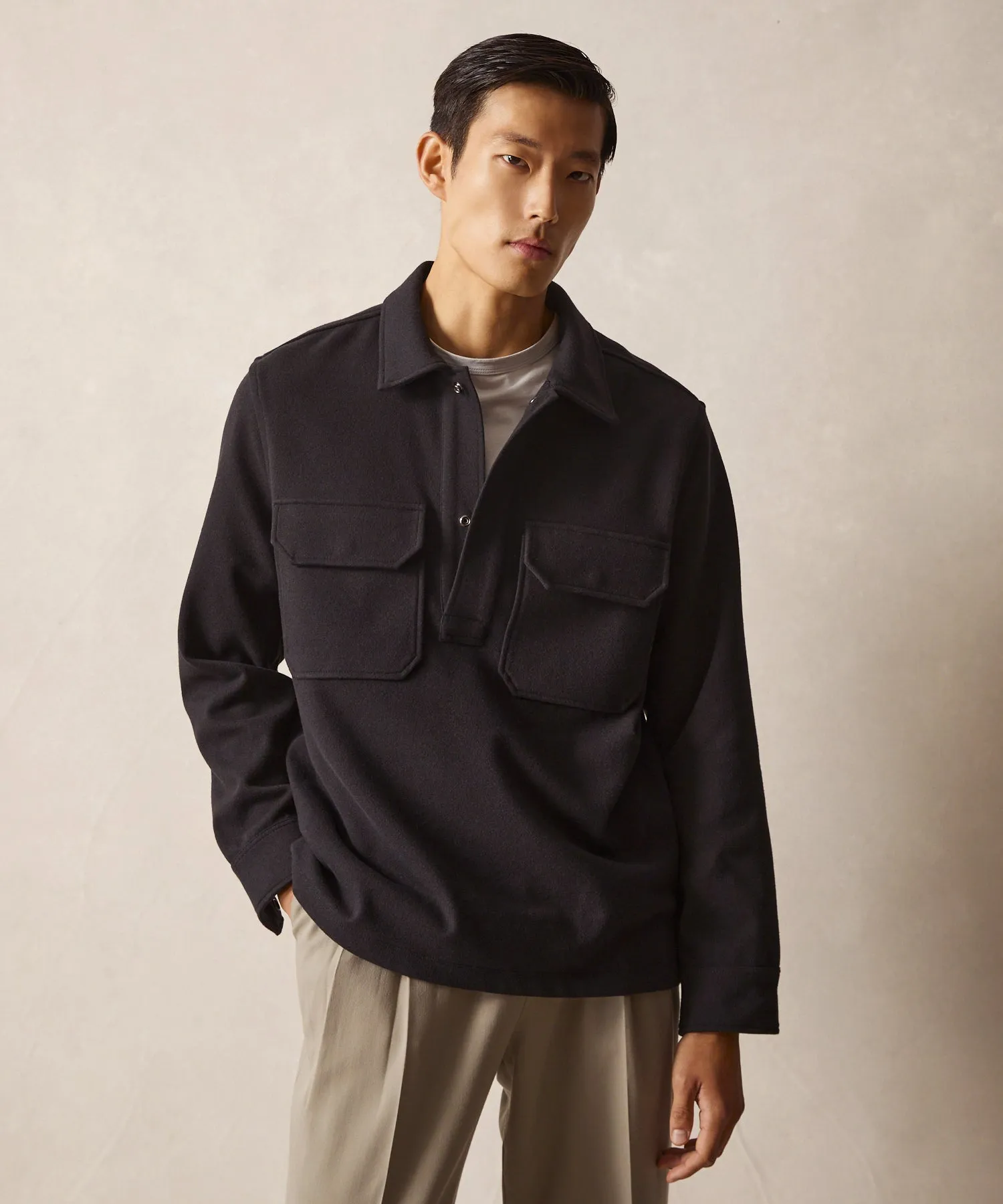 Knit Military Popover in Charcoal