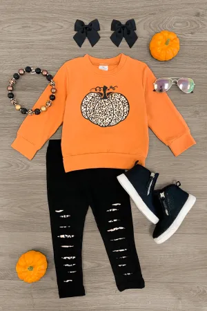 Leopard Pumpkin Distressed Legging Set