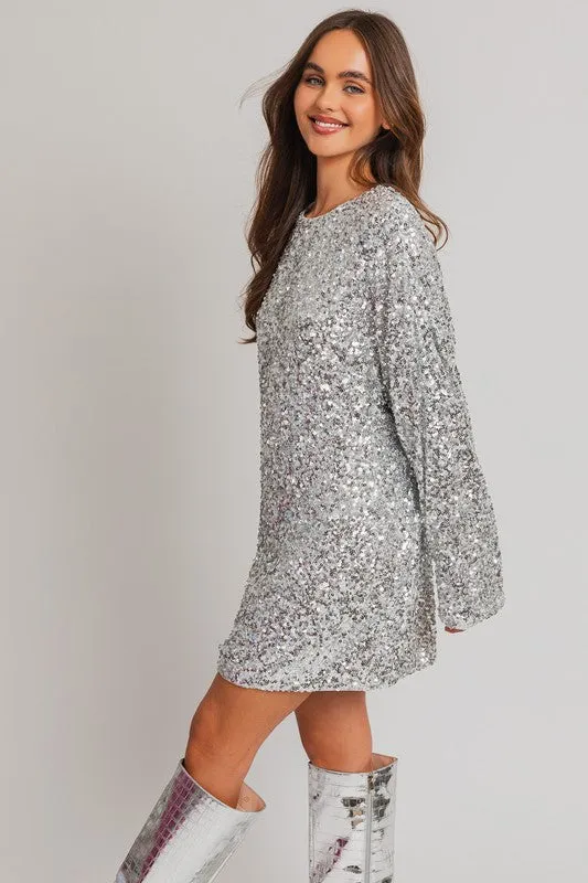 Long Sleeve Sequin Mini Dress  *Online Only*