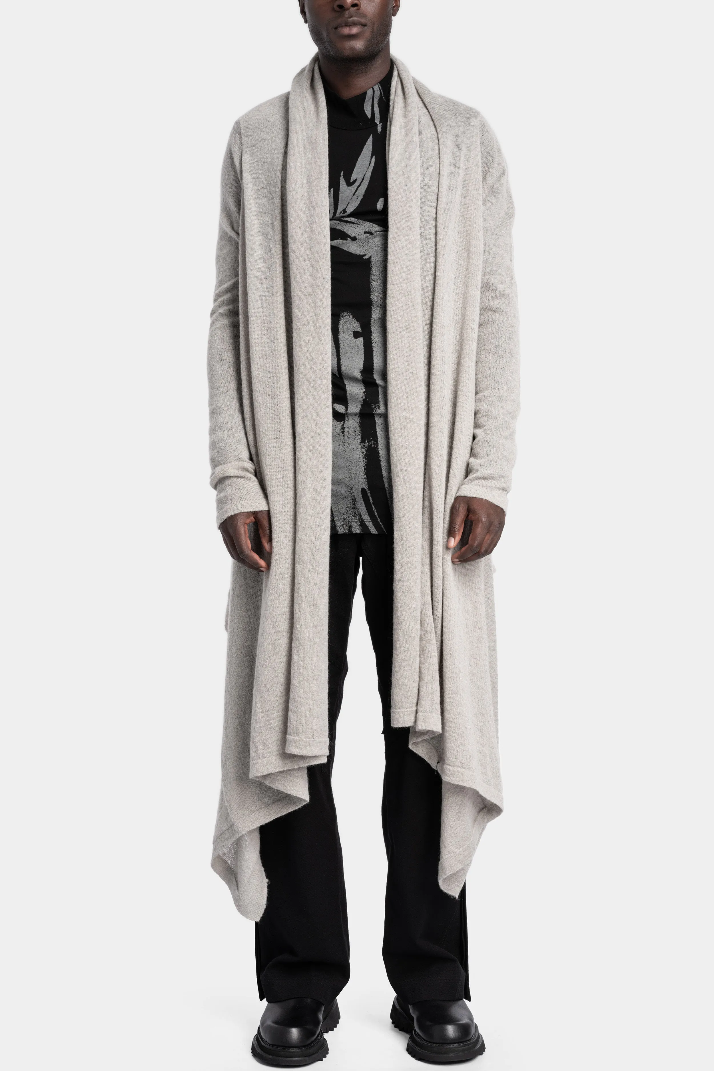 Long wool blend cardigan, Plaster