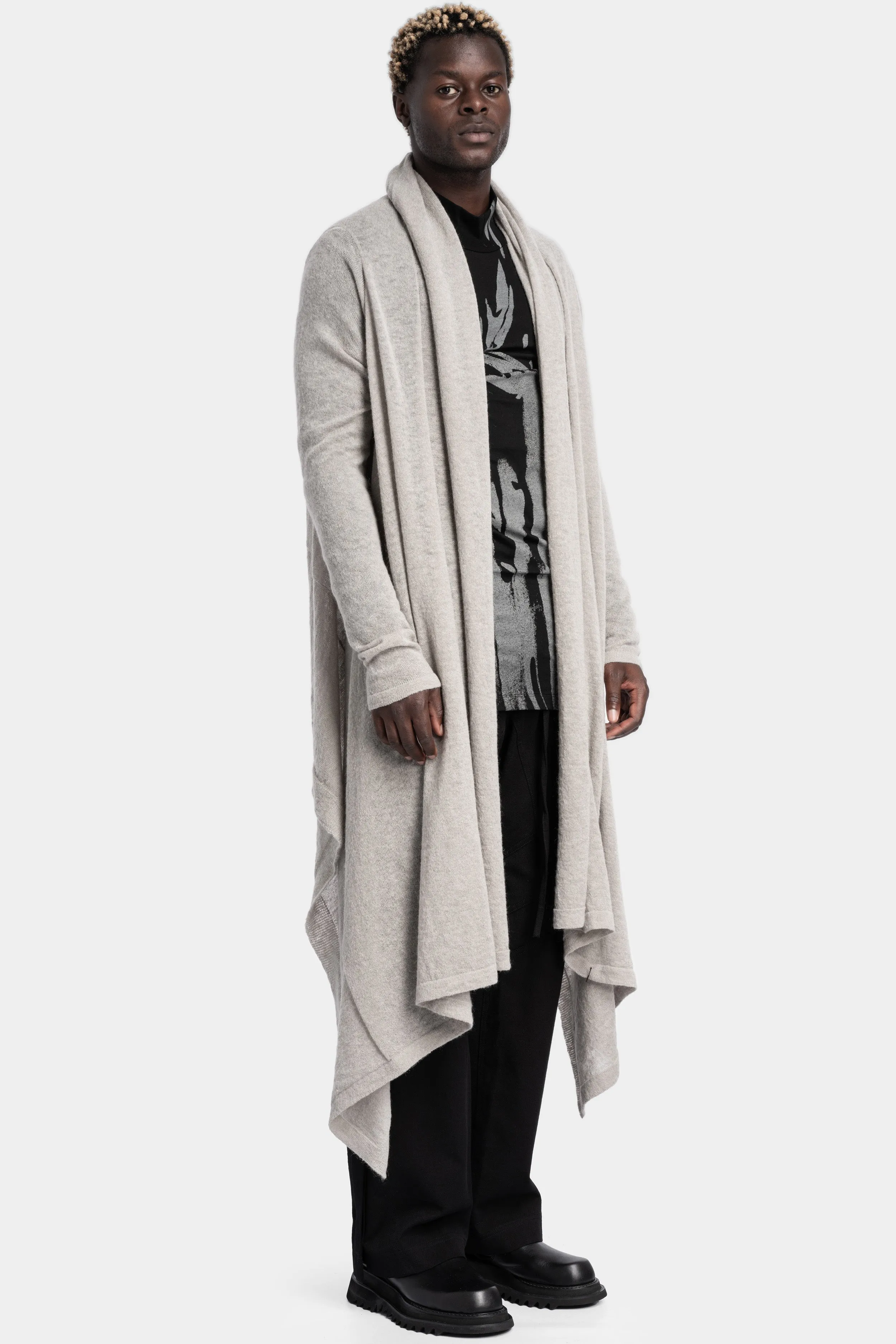 Long wool blend cardigan, Plaster