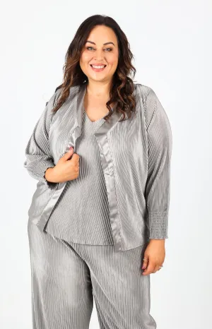 Mellomi Claire Plisse Cardigan in Silver