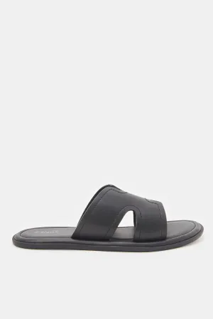 Men Black H Strap Sandals