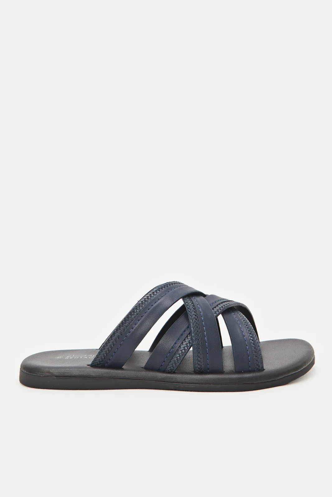 Men Navy Strappy Slide Sandals