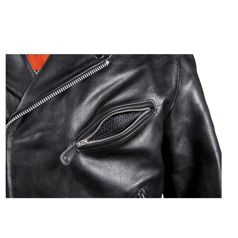 Mens Classic Police Style Split Leather Motorcycle Jacket With Side Laces