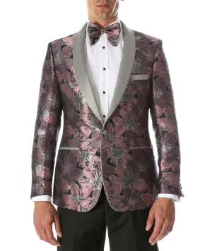 Men's Hugo Rose Floral Modern Fit Shawl Collar Tuxedo Blazer