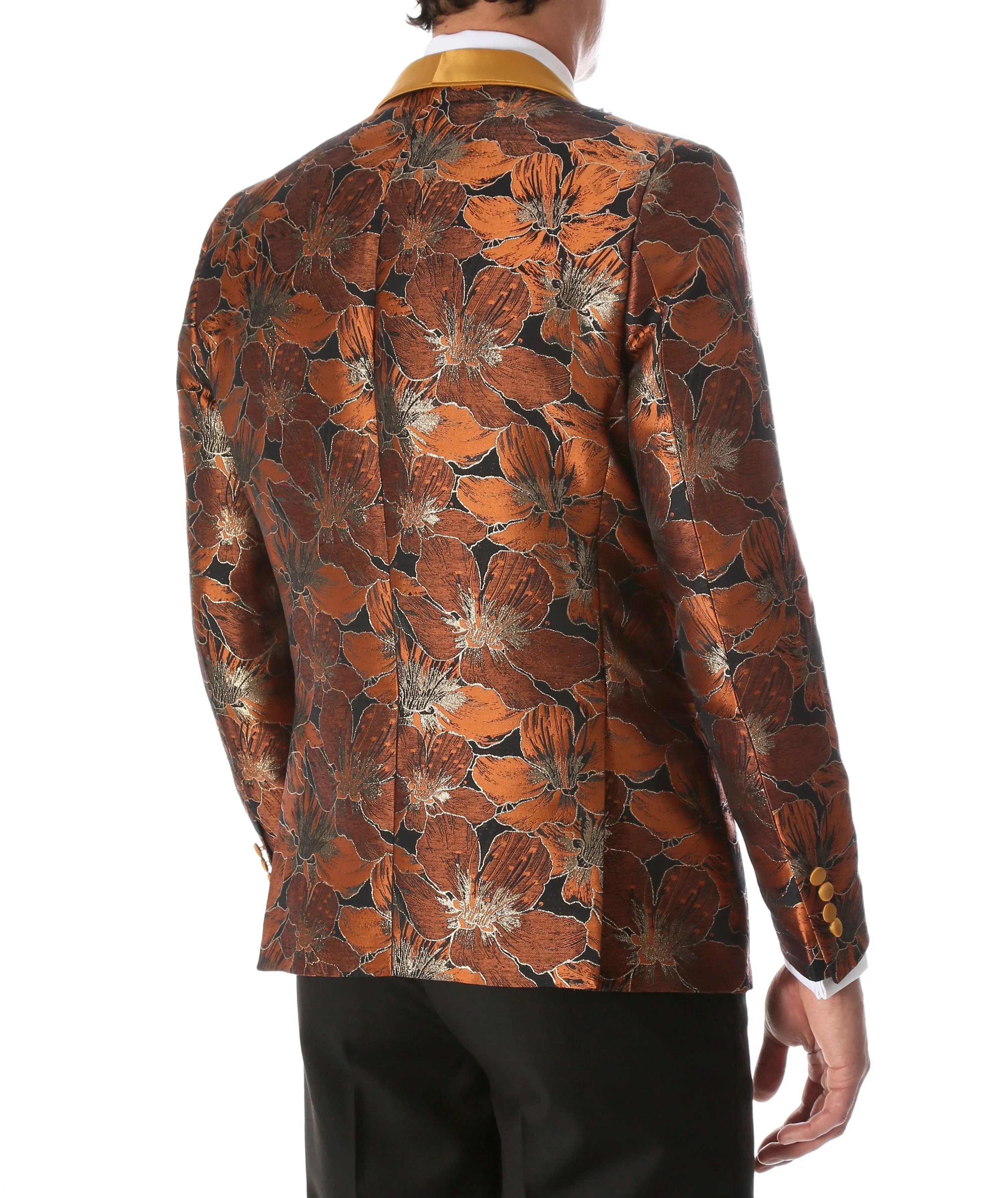 Men's Hugo Rust Floral Modern Fit Shawl Collar Tuxedo Blazer