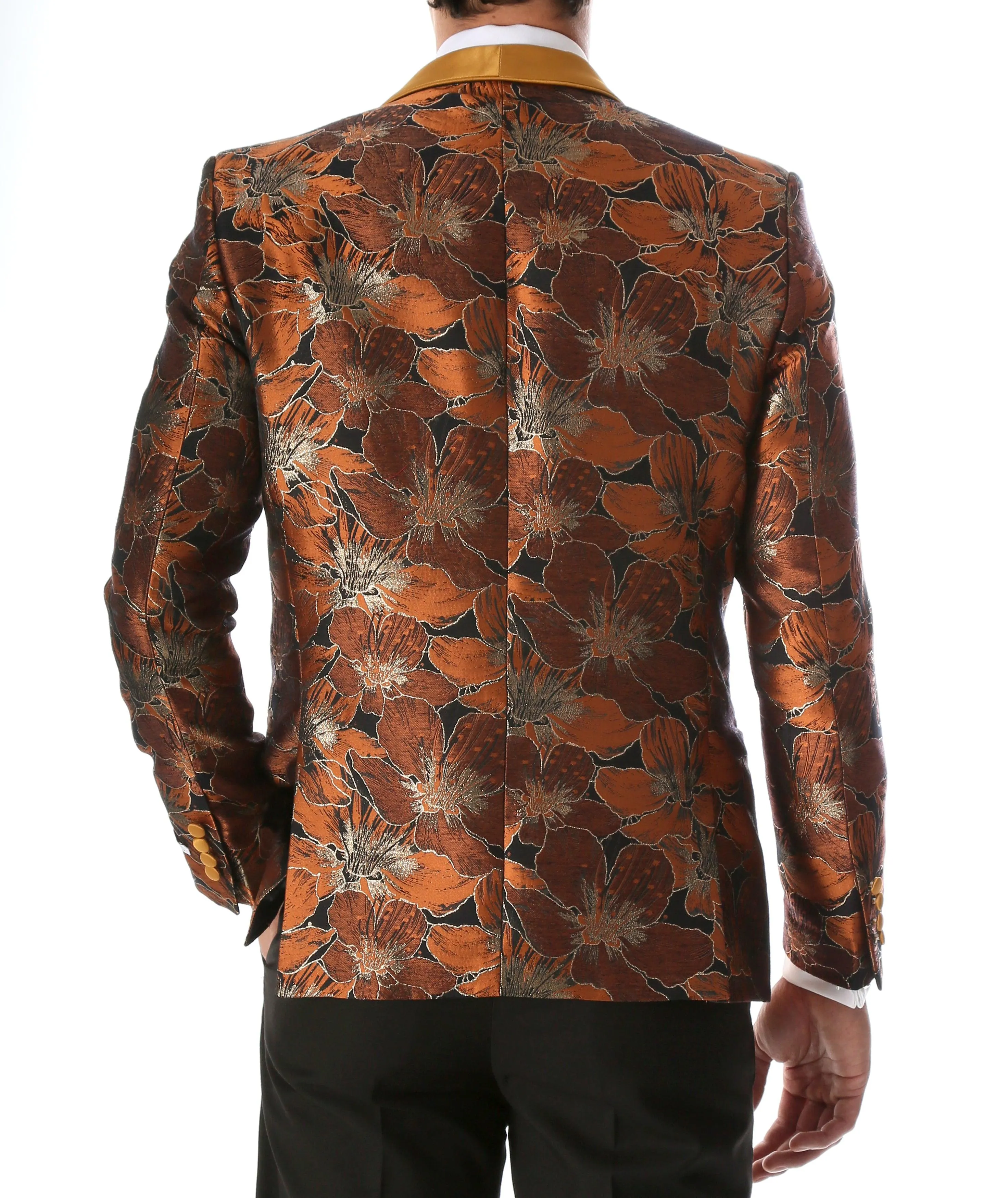 Men's Hugo Rust Floral Modern Fit Shawl Collar Tuxedo Blazer