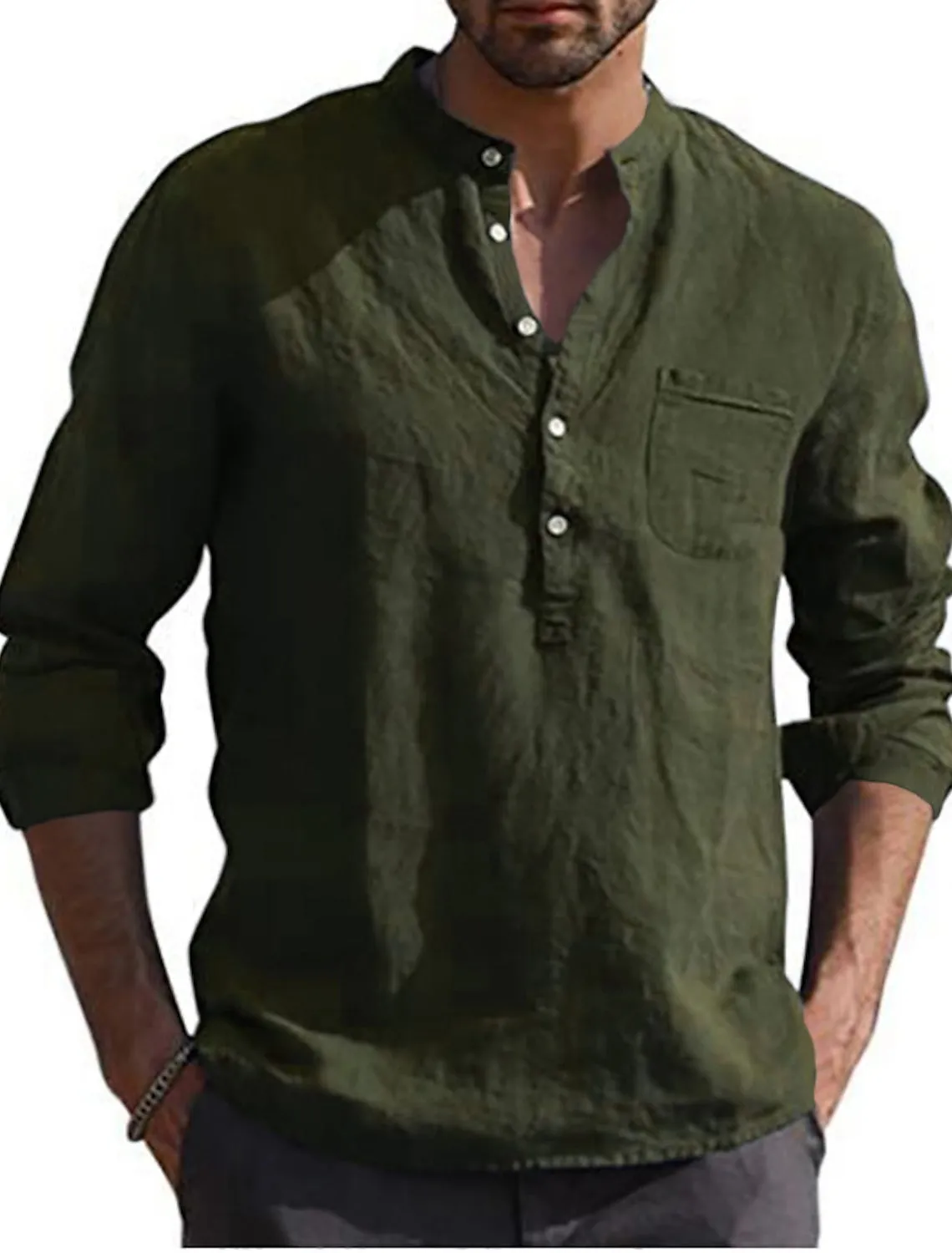 Men's Linen Solid Color V Neck Shirt