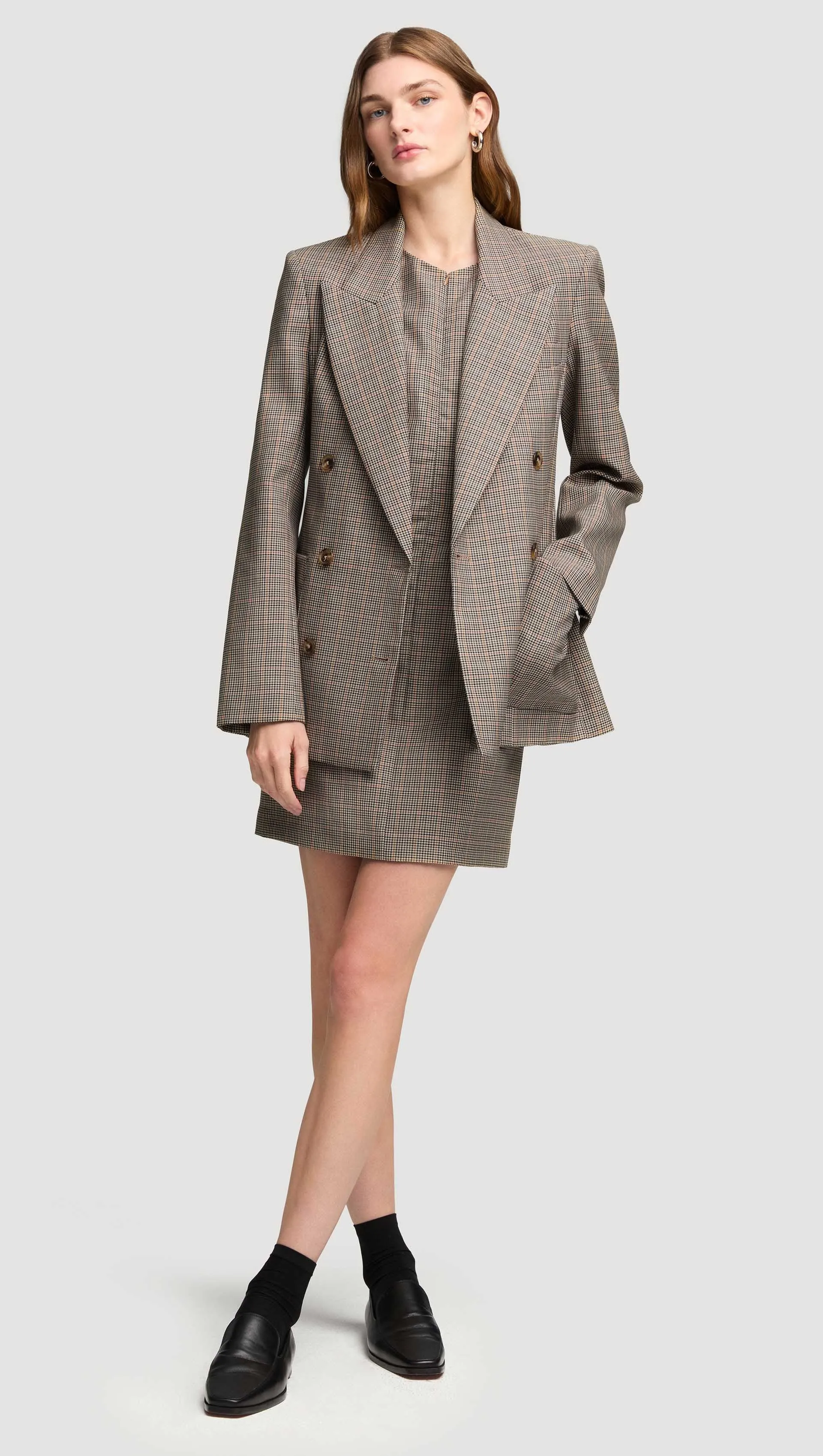 Mini Tailored Dress in Wool Blend | Plaid Houndstooth