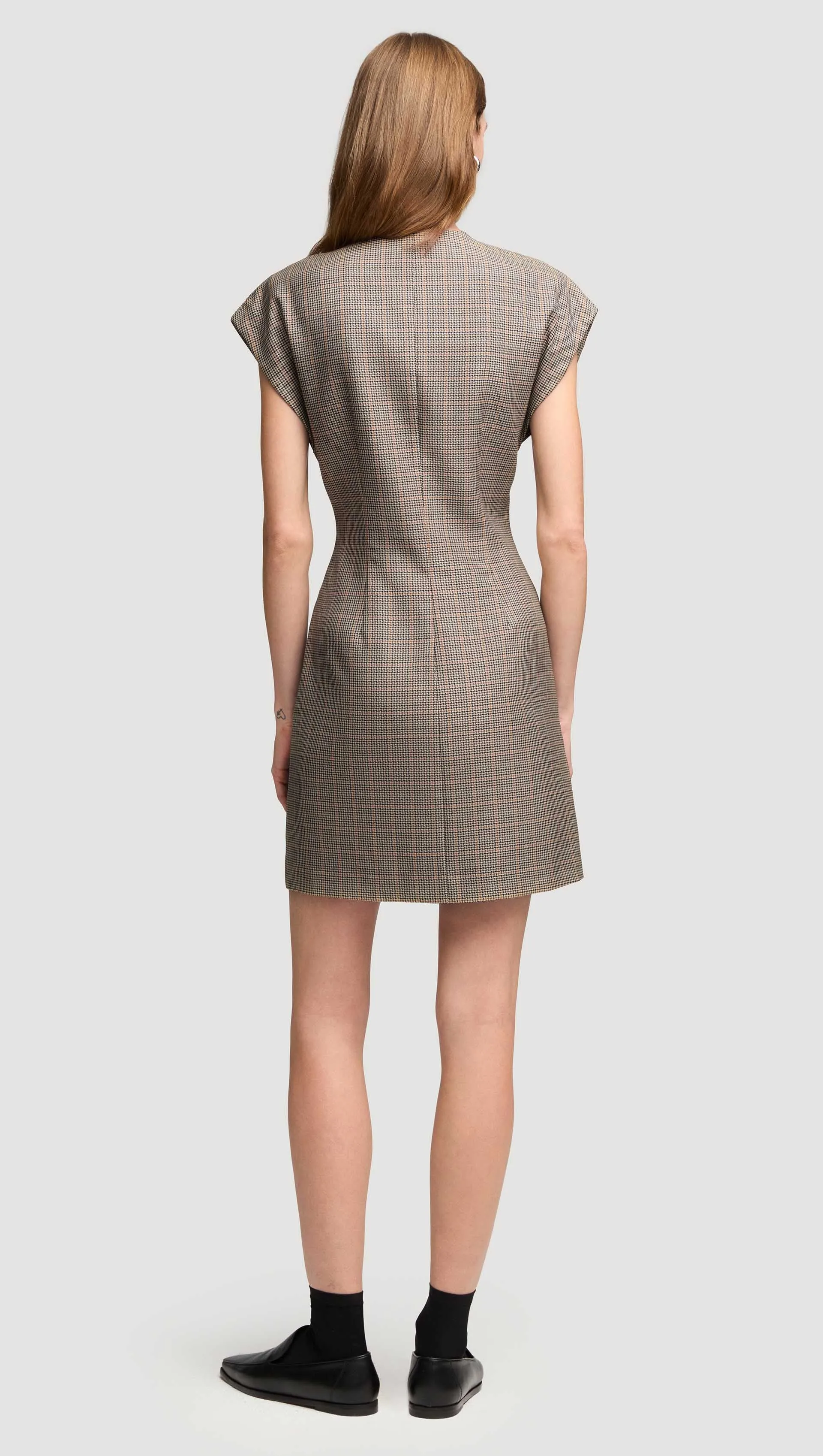 Mini Tailored Dress in Wool Blend | Plaid Houndstooth