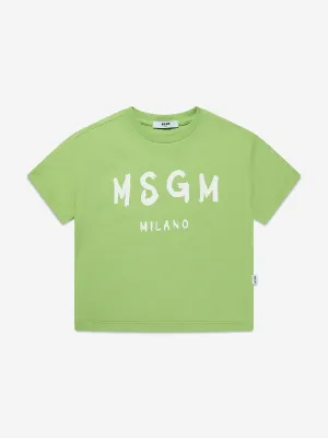 MSGM Kids Logo Print T-Shirt in Green