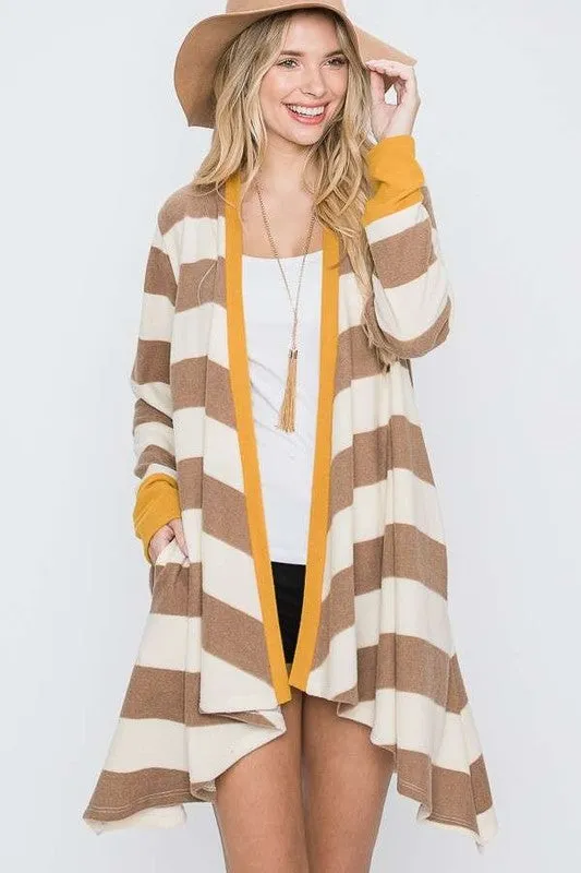 Open Front Striped Draped Cardigan - Plus Size  - Online Exclusive