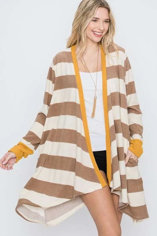 Open Front Striped Draped Cardigan - Plus Size  - Online Exclusive