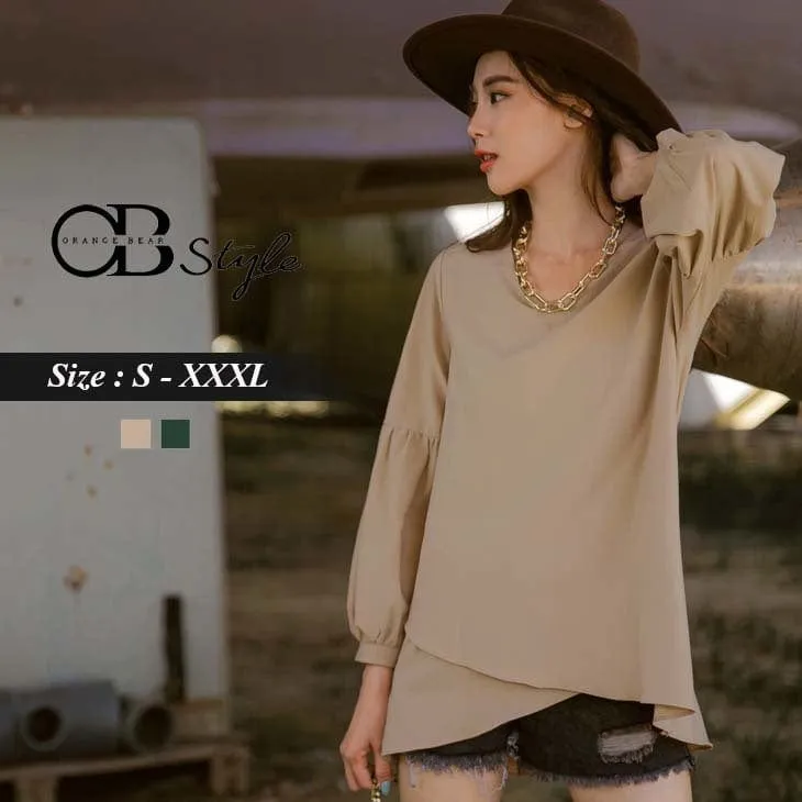 ORANGEBEAR V-NECK PUFF SLEEVE TOPS