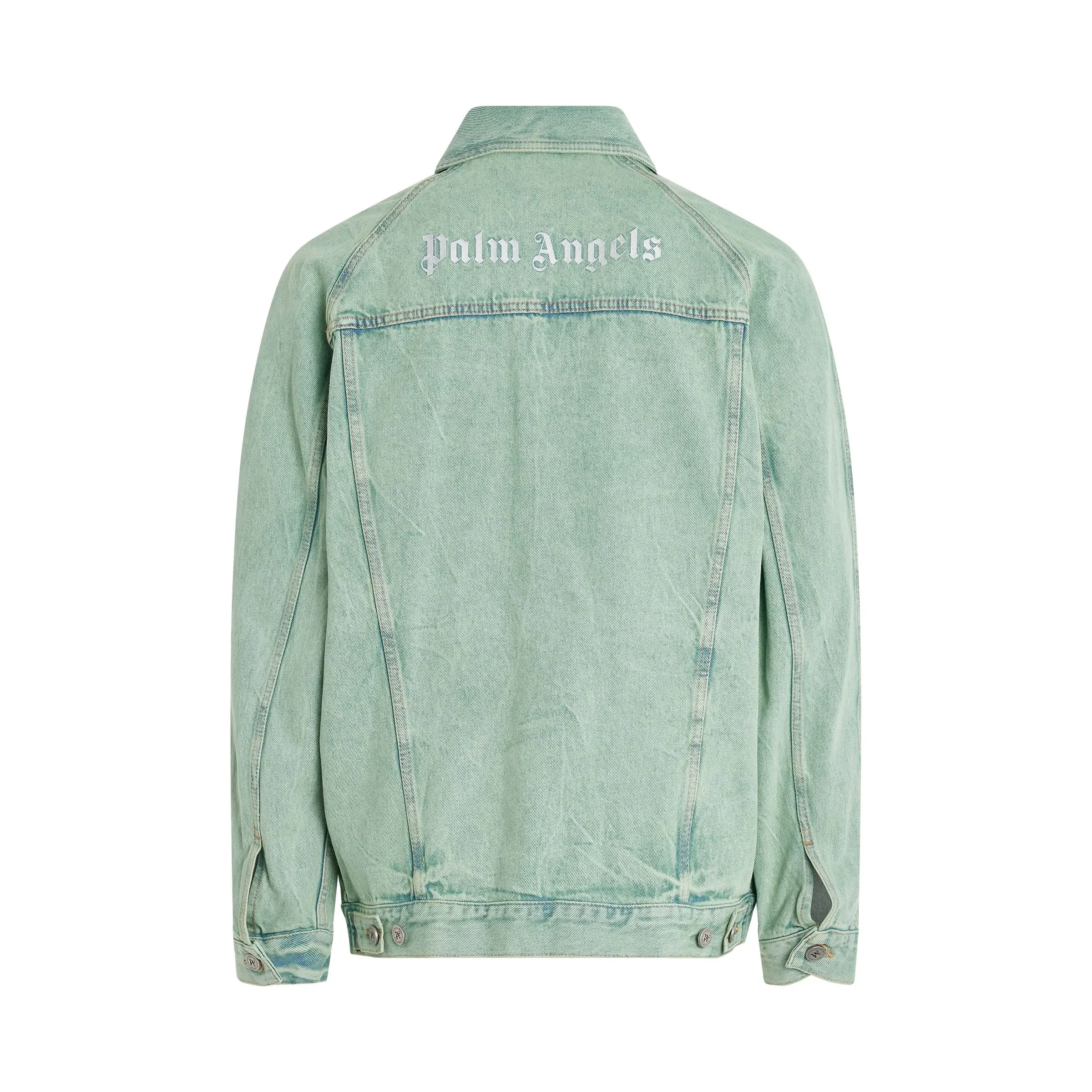 Overdye Logo Loose Denim Jacket in Mint/Off White