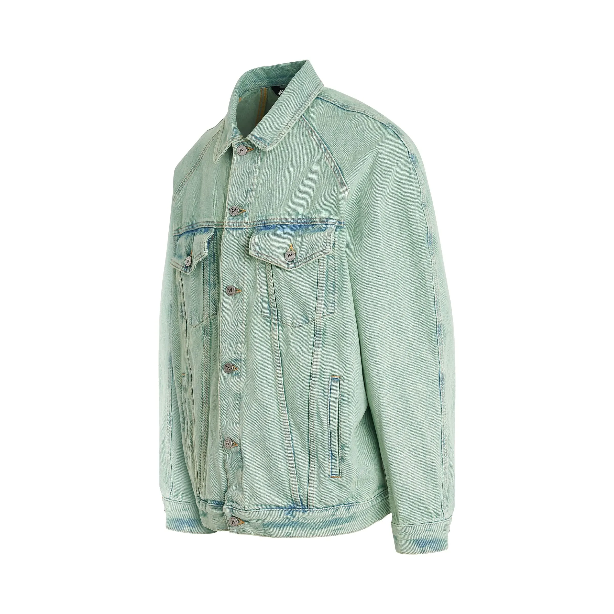 Overdye Logo Loose Denim Jacket in Mint/Off White