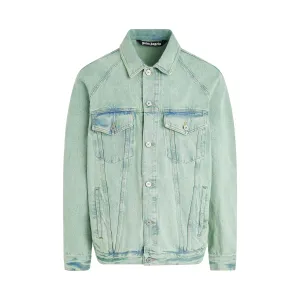 Overdye Logo Loose Denim Jacket in Mint/Off White