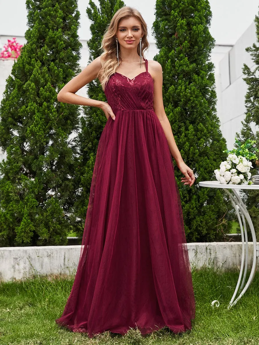 Paillette A-Line Tulle Bridesmaid Dress with Cross-Back Straps