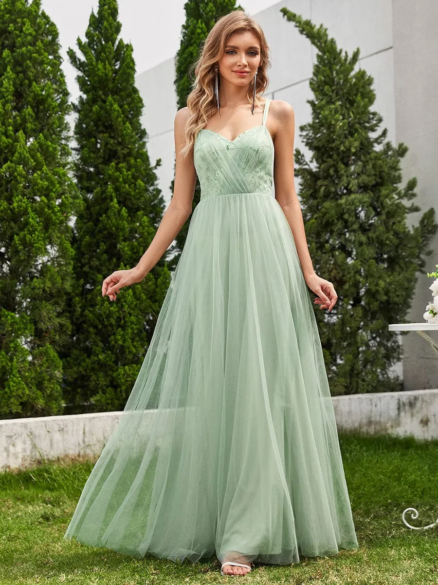 Paillette A-Line Tulle Bridesmaid Dress with Cross-Back Straps