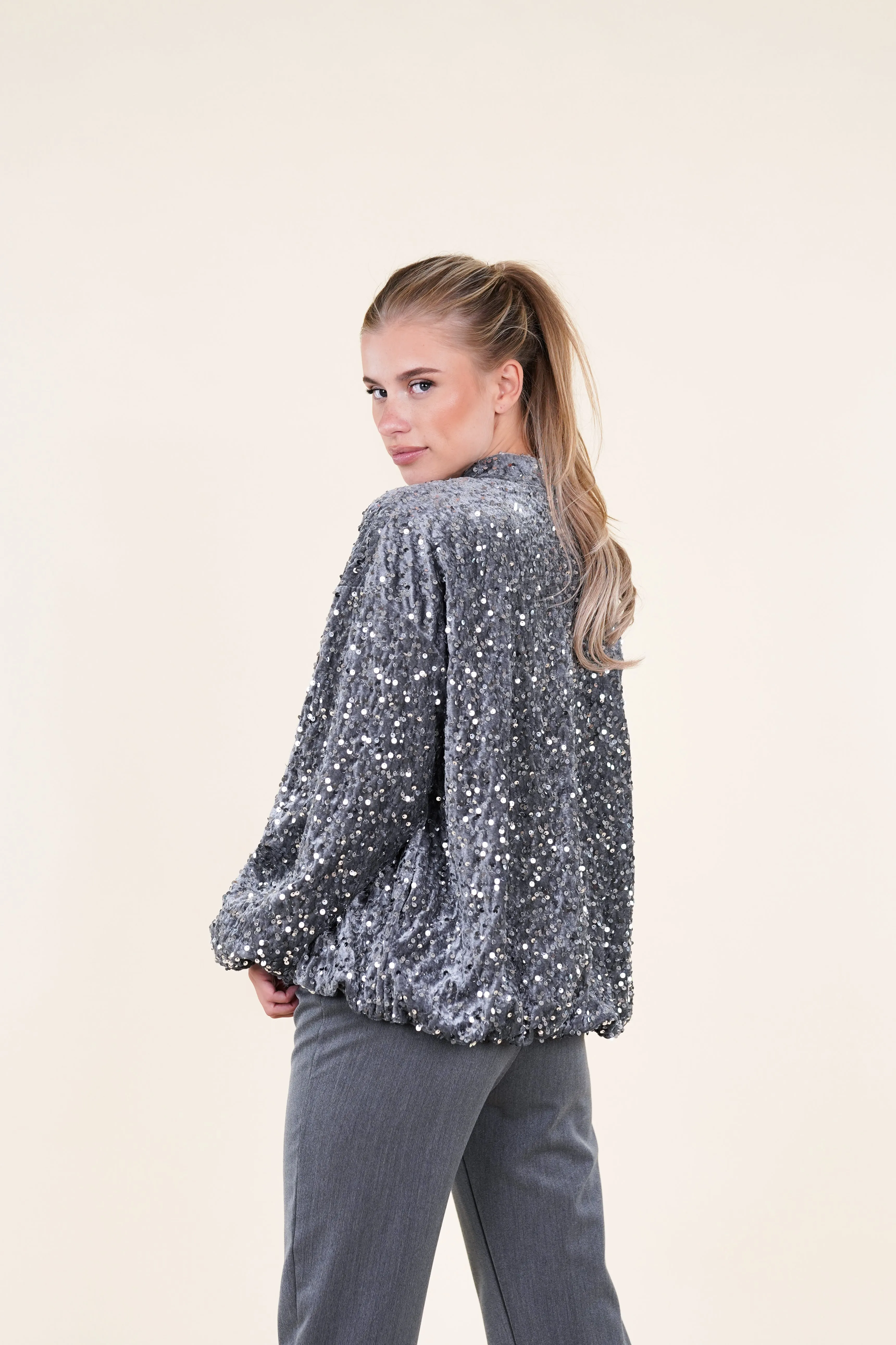 Pailletten bomber jacket zilver - Liva