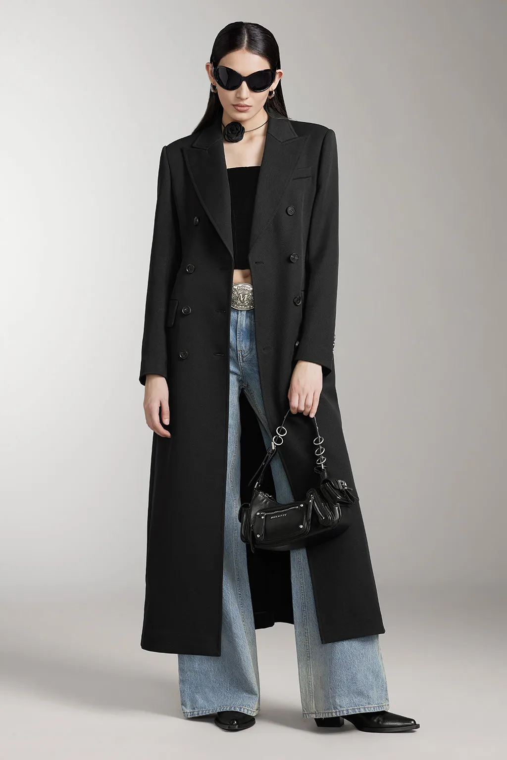 Peaked Lapel Long Trench Coat