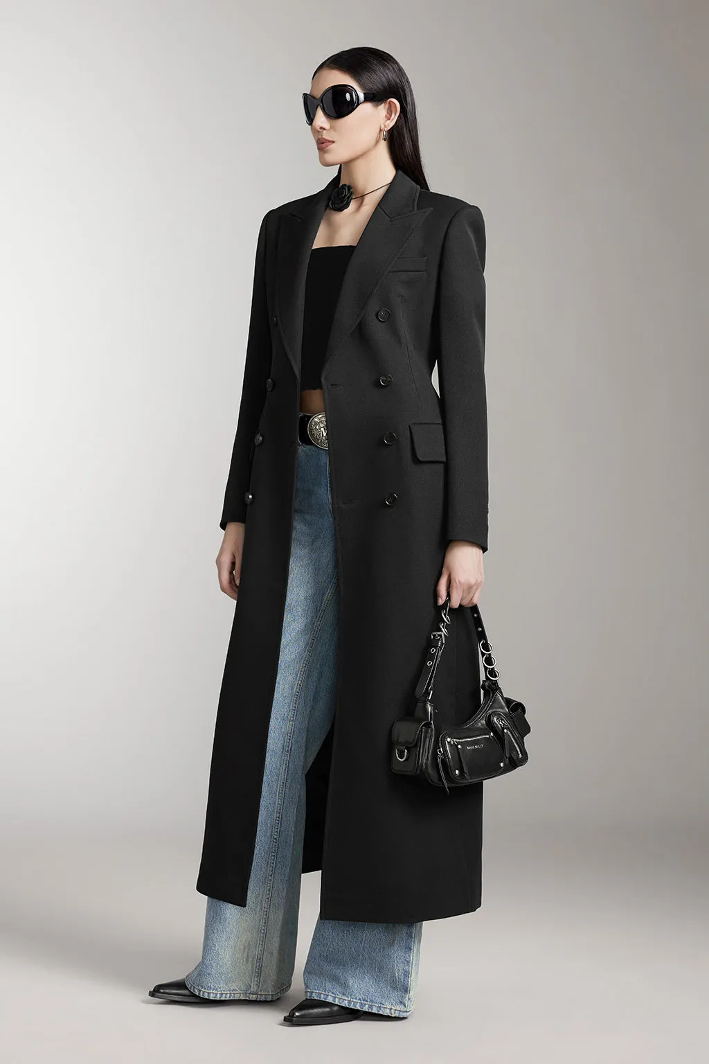 Peaked Lapel Long Trench Coat