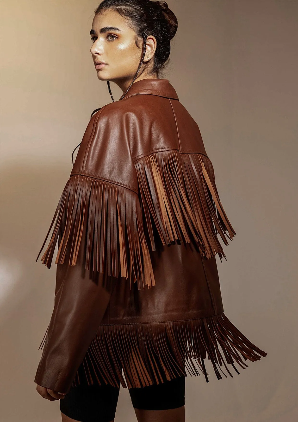 Pyrus Oversized Fringed Leather Jacket