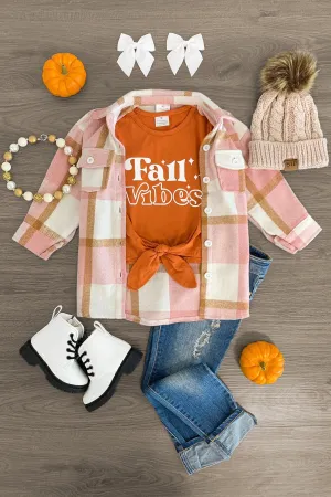 "Fall Vibes" Orange & Pink Flannel Shirt Set