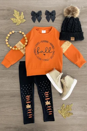 "Fall..." Orange Sequin Legging Set