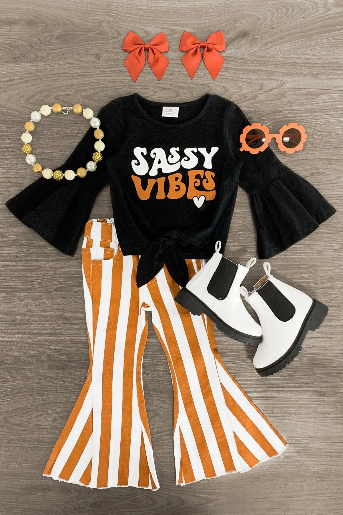 "Sassy Vibes" Striped Denim Bell Bottom Set