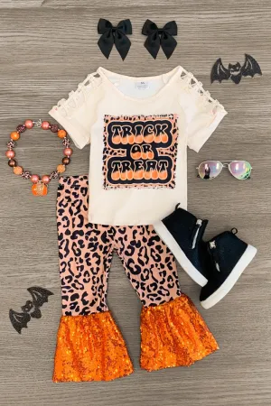 "Trick or Treat" Cheetah Sequin Bell Bottom Set